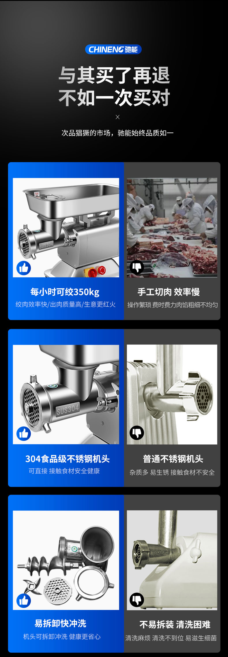 太阳集团绞肉机与手工切肉对比