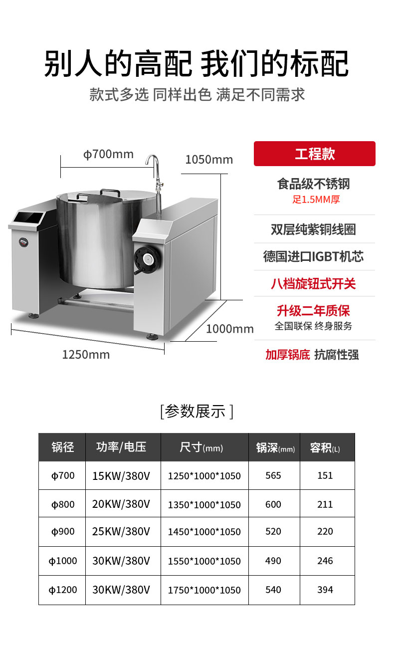 太阳集团可倾式汤炉规格参数